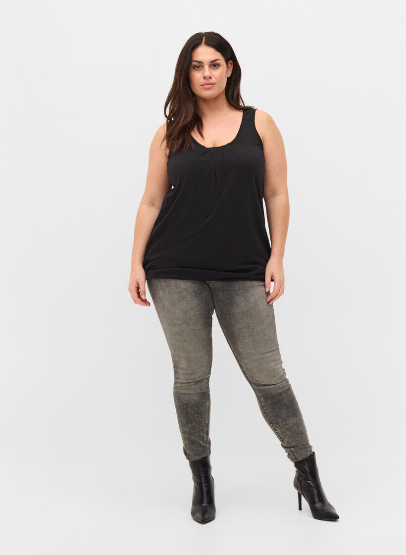 Bomuldstop med rund hals og blondekant, Black, Model image number 2