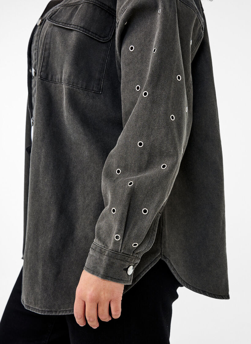 Denim skjorte med eyelets på ærmer, Grey Denim, Model image number 2