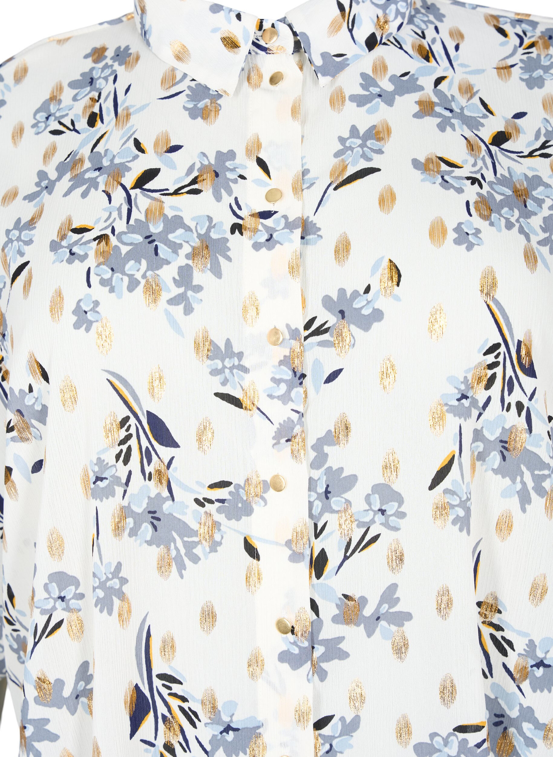 Zizzi Lang skjorte med blomsterprint, White Flower/Gold, Packshot image number 2