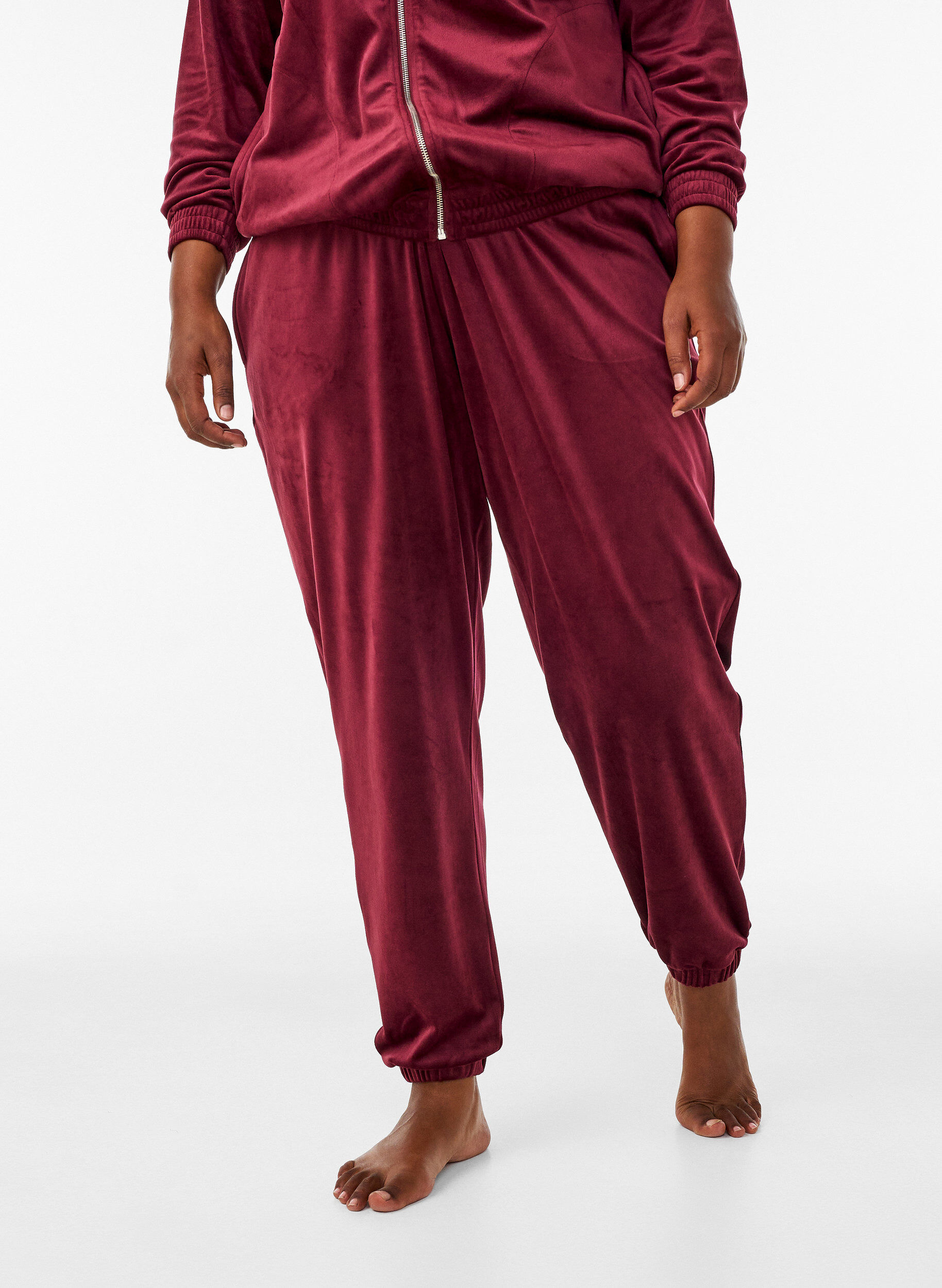 ZizziL&oslash;se bukser i velour, R&oslash;d, Model image number 2