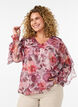 Blomstret bluse med V-udsk&aelig;ring og fl&aelig;se&aelig;rmer, Lyser&oslash;d, Model image number 0