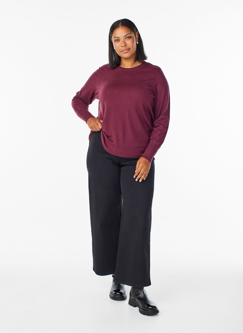 Strikbluse med rund hals, R&oslash;d, Model image number 1
