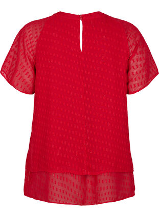 Bluse med 2/4 ærmer i mønstret chiffon, Tango Red, Packshot image number 1
