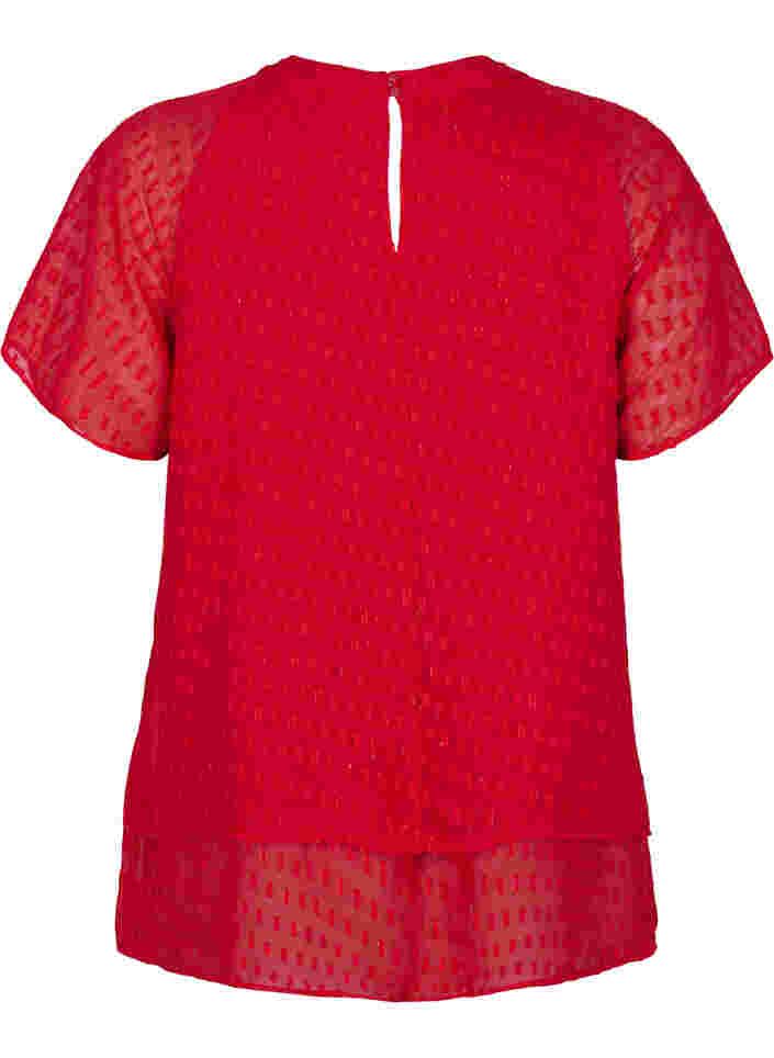 Bluse med 2/4 ærmer i mønstret chiffon, Tango Red, Packshot image number 1