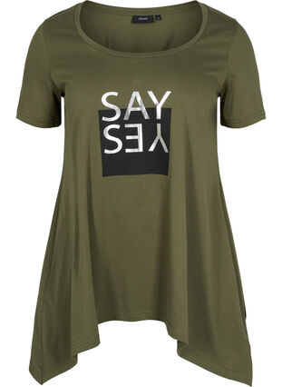 Kortærmet bomulds t-shirt med a-form, Ivy Green YES, Packshot image number 0