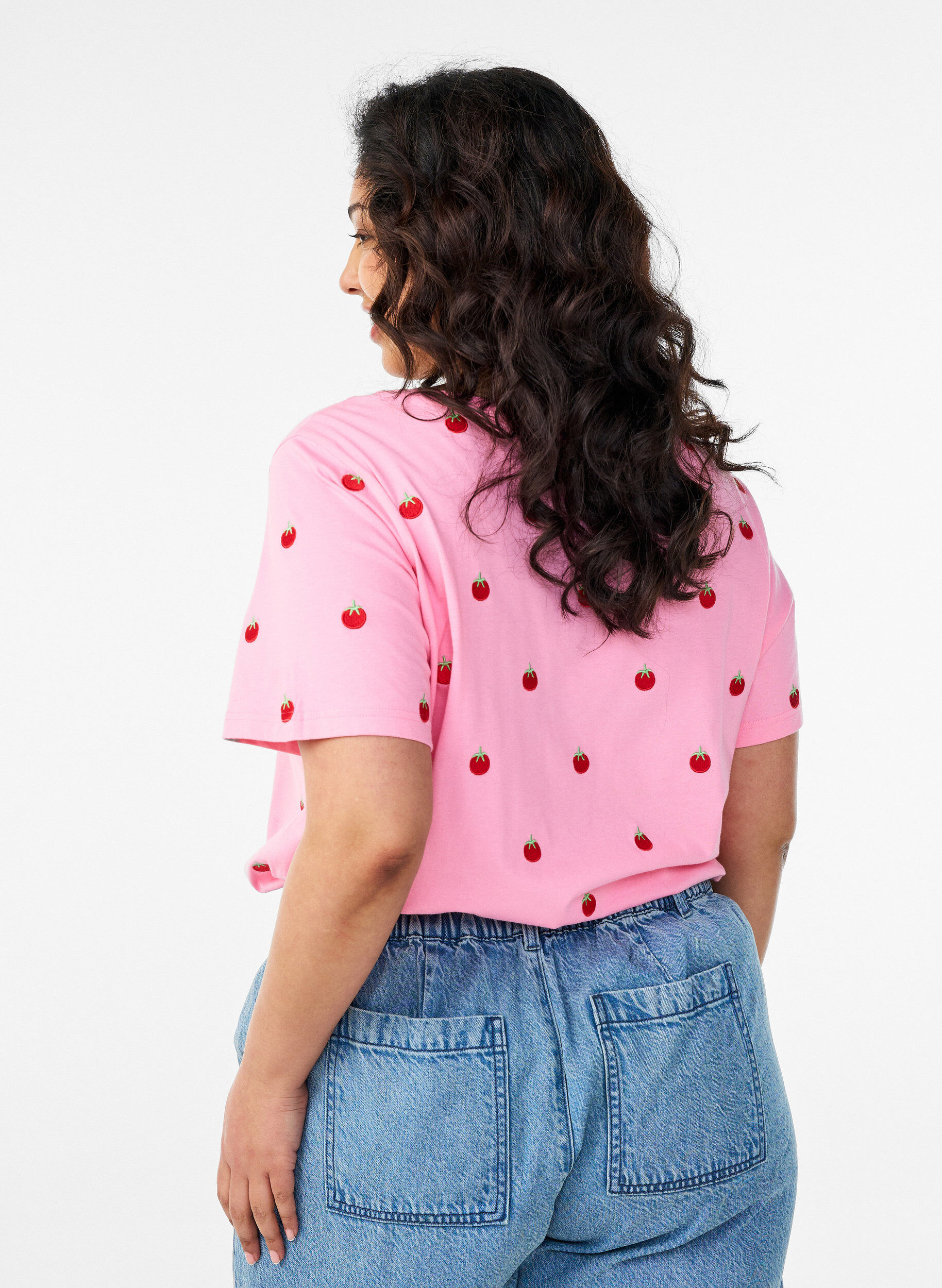 ZizziT-shirt i &oslash;kologisk bomuld med broderede motiver, Lyser&oslash;d, Model image number 2