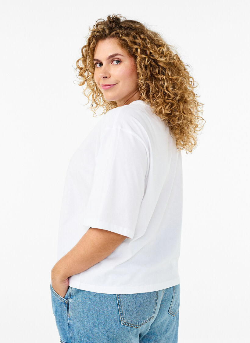 Boxy t-shirt i økologisk bomuld, Hvid, Model image number 2