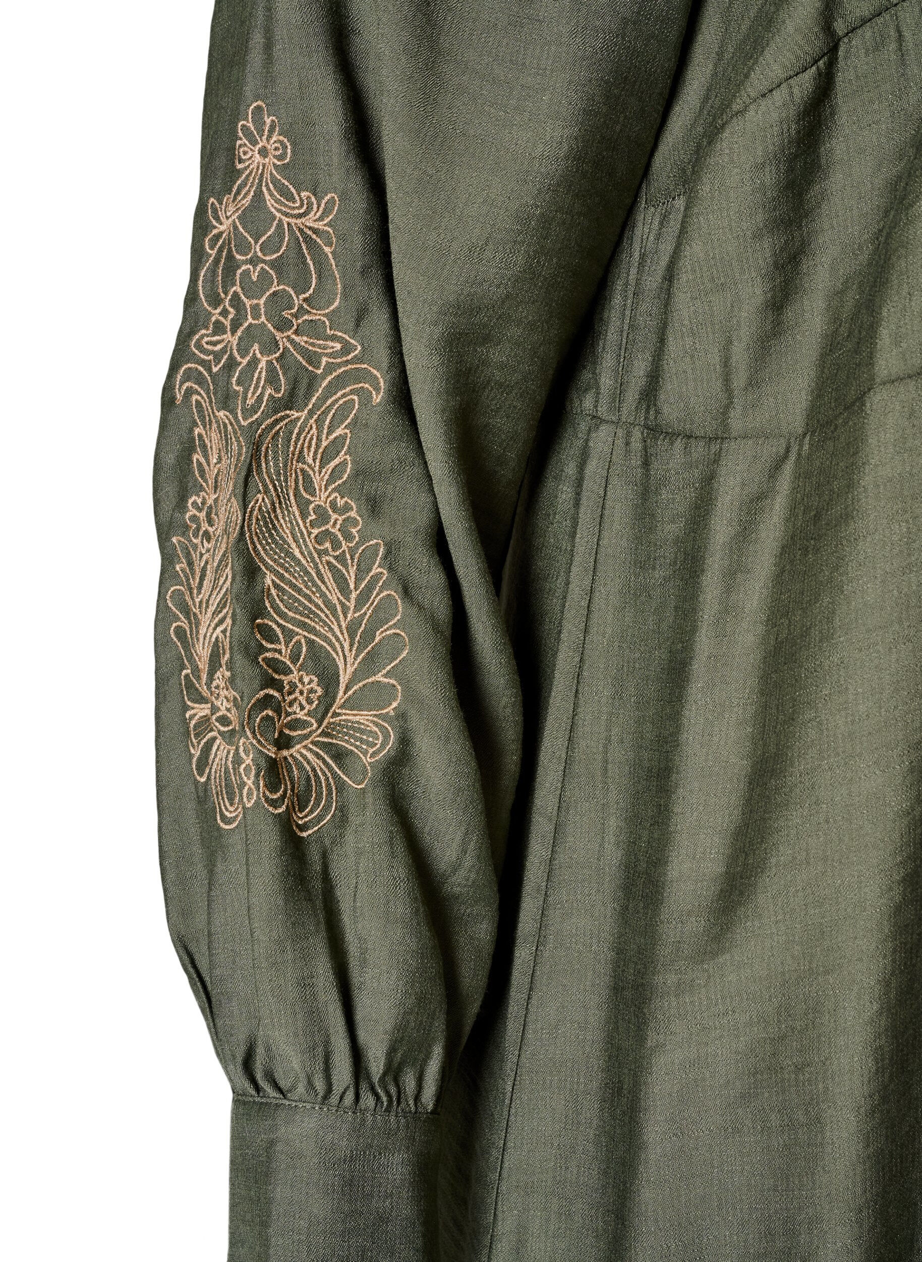 ZizziViskosekjole med broderi og fl&aelig;selag, Gr&oslash;n, Packshot image number 3