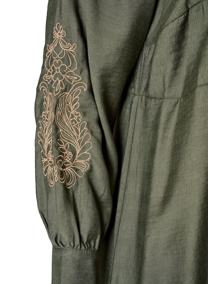 Viskosekjole med broderi og fl&aelig;selag, Gr&oslash;n, Packshot image number 3
