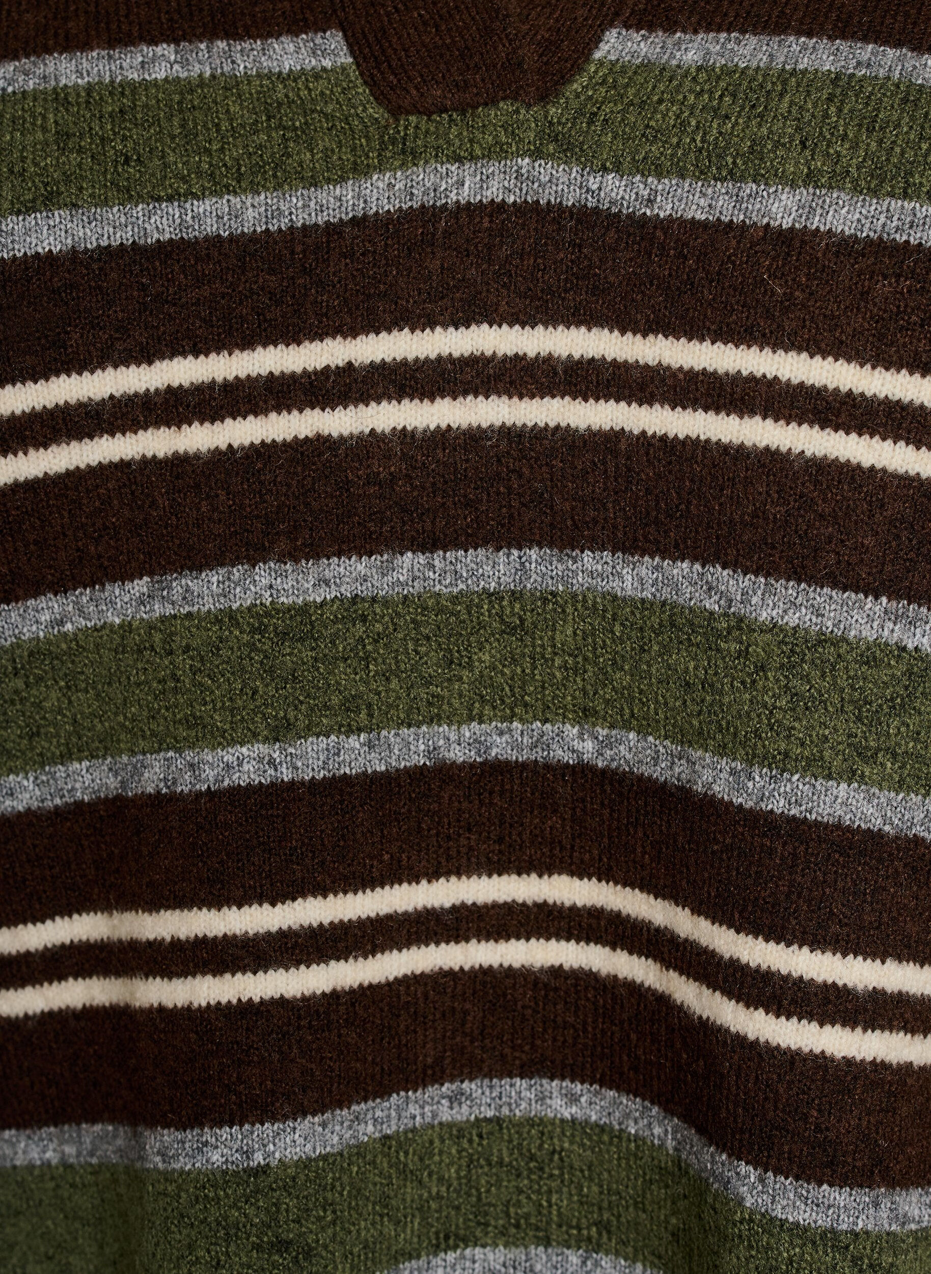 ZizziStrikbluse med striber og polokrave, Brun, Packshot image number 2