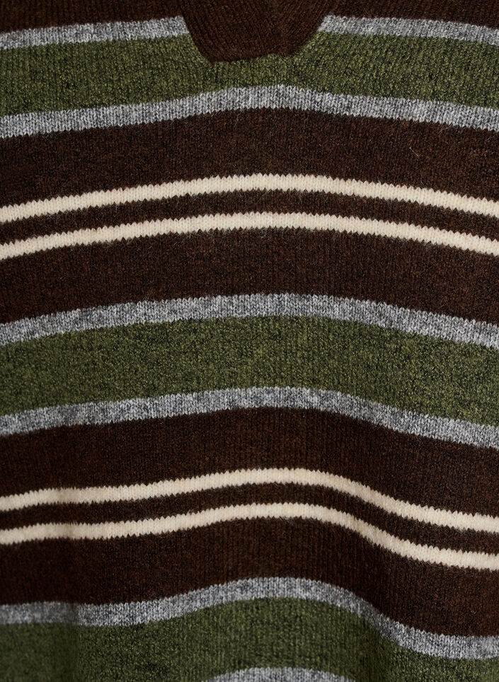 Strikbluse med striber og polokrave, Brun, Packshot image number 2
