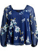 Chiffonbluse med blomster og lange &aelig;rmer , Bl&aring;, Packshot image number 0