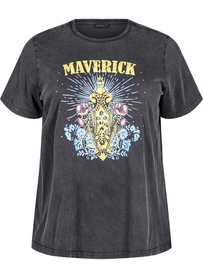 T-shirt i økologisk bomuld med grafisk print, Grå, Packshot image number 0