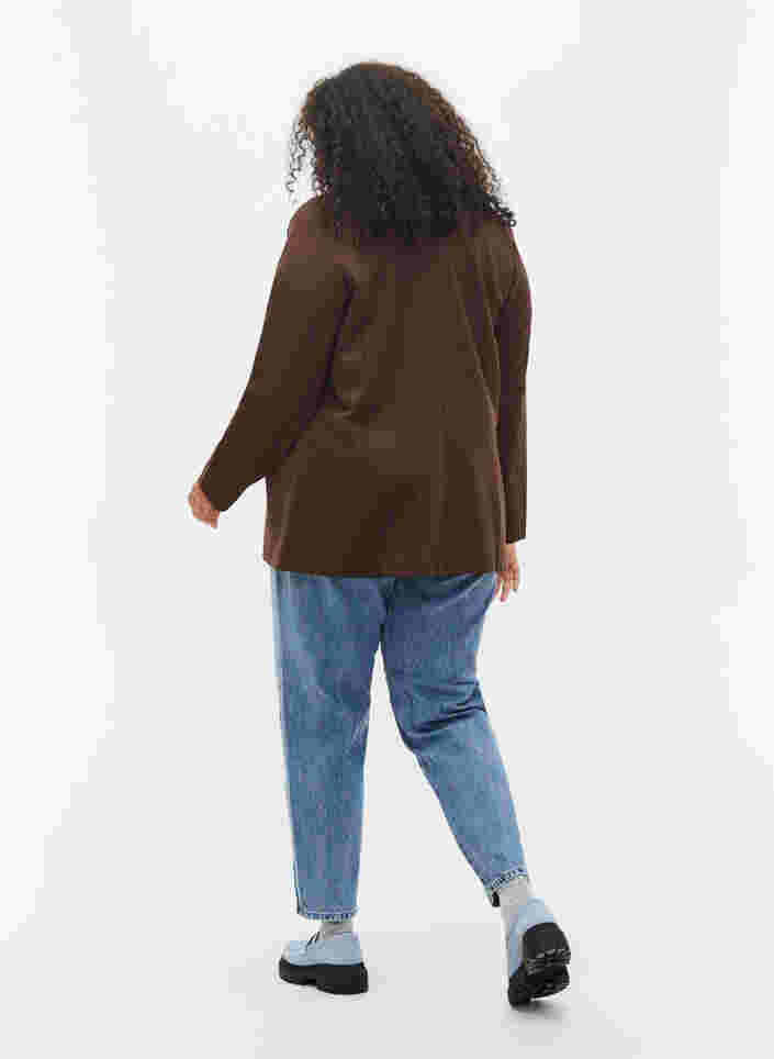 Cropped Mille mom jeans med color-block , Blue denim, Model image number 1