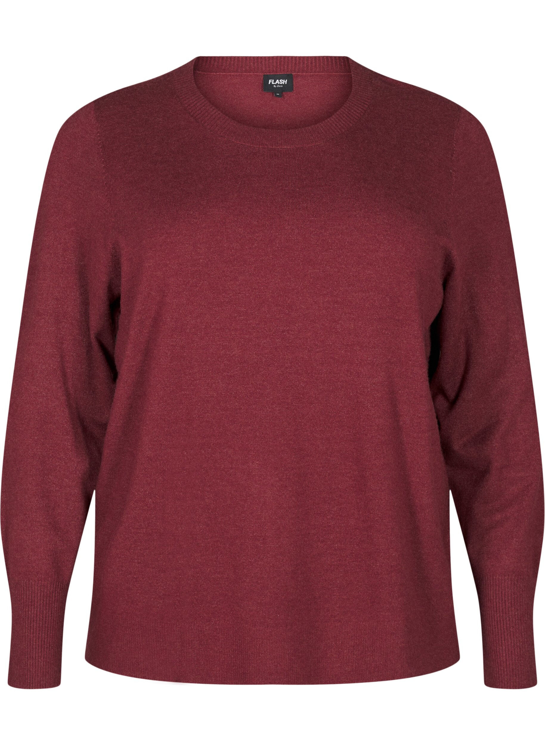 ZizziStrikbluse med rund hals, R&oslash;d, Packshot image number 0