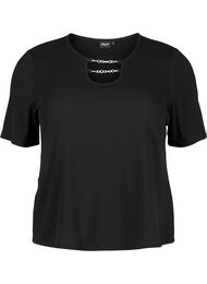 Ribbet bluse med kædedetalje, Black