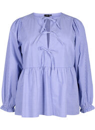 Stribet bluse i bomuld med bindedetalje , Baja Blue Stripe