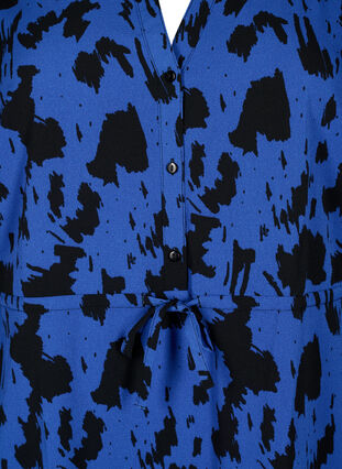 Printet kjole med snøre i taljen, Black Blue AOP, Packshot image number 2