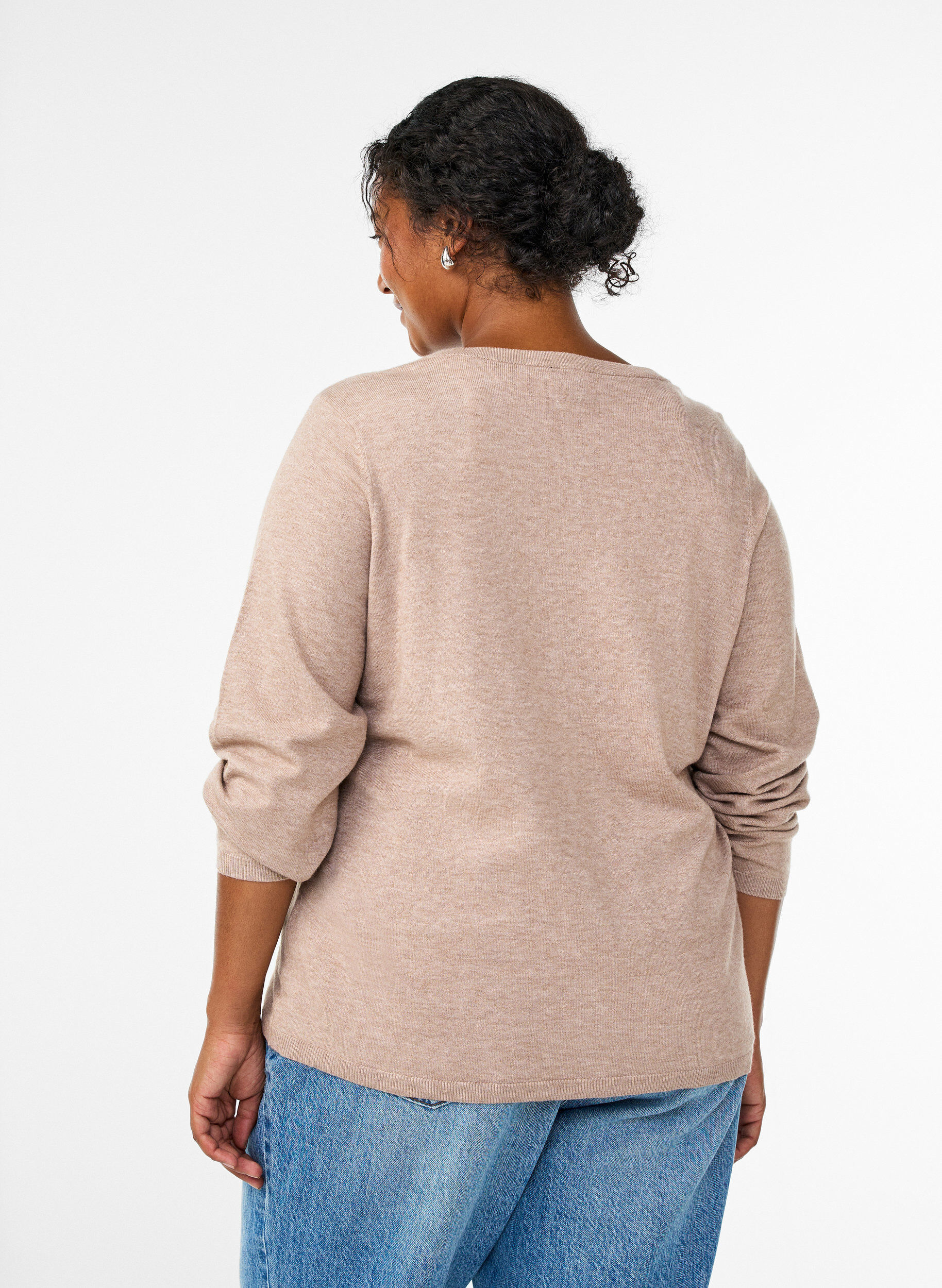 ZizziCardigan med runde knapper, Beige, Model image number 2