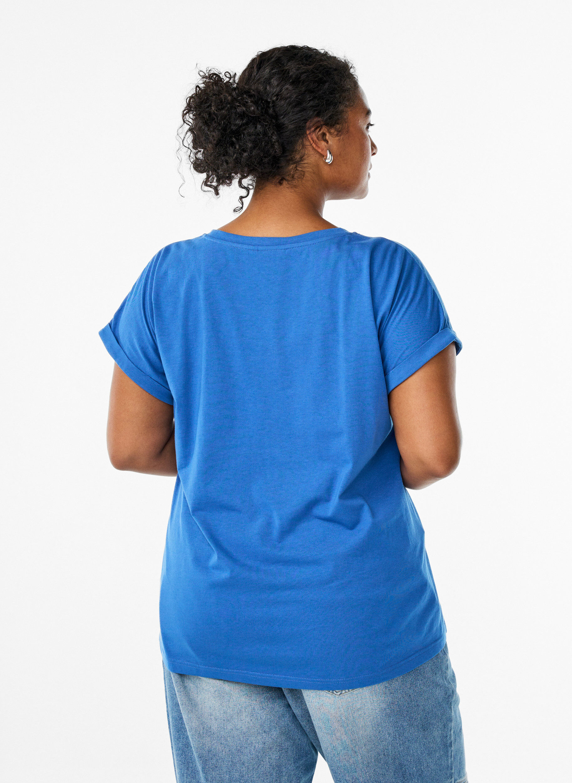 ZizziKort&aelig;rmet t-shirt i bomuldsblanding, Bl&aring;, Model image number 2
