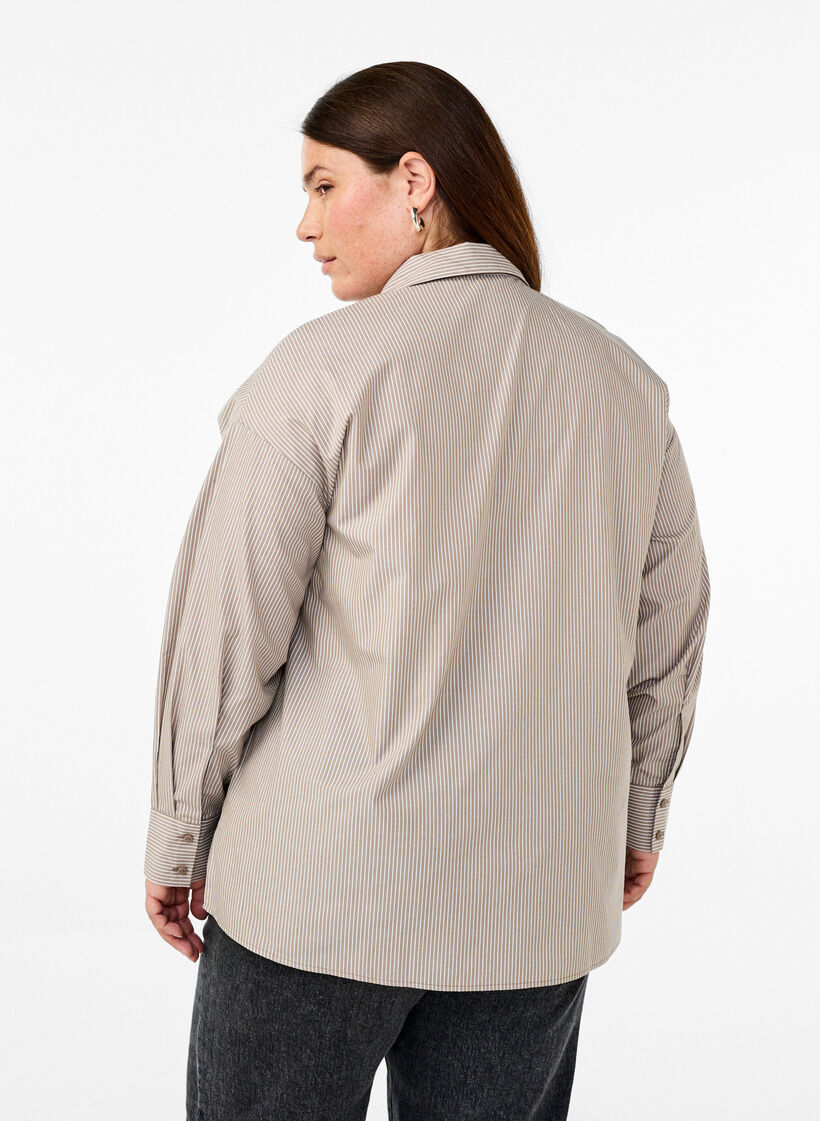 Løs langærmet skjorte med striber, Brun, Model image number 2