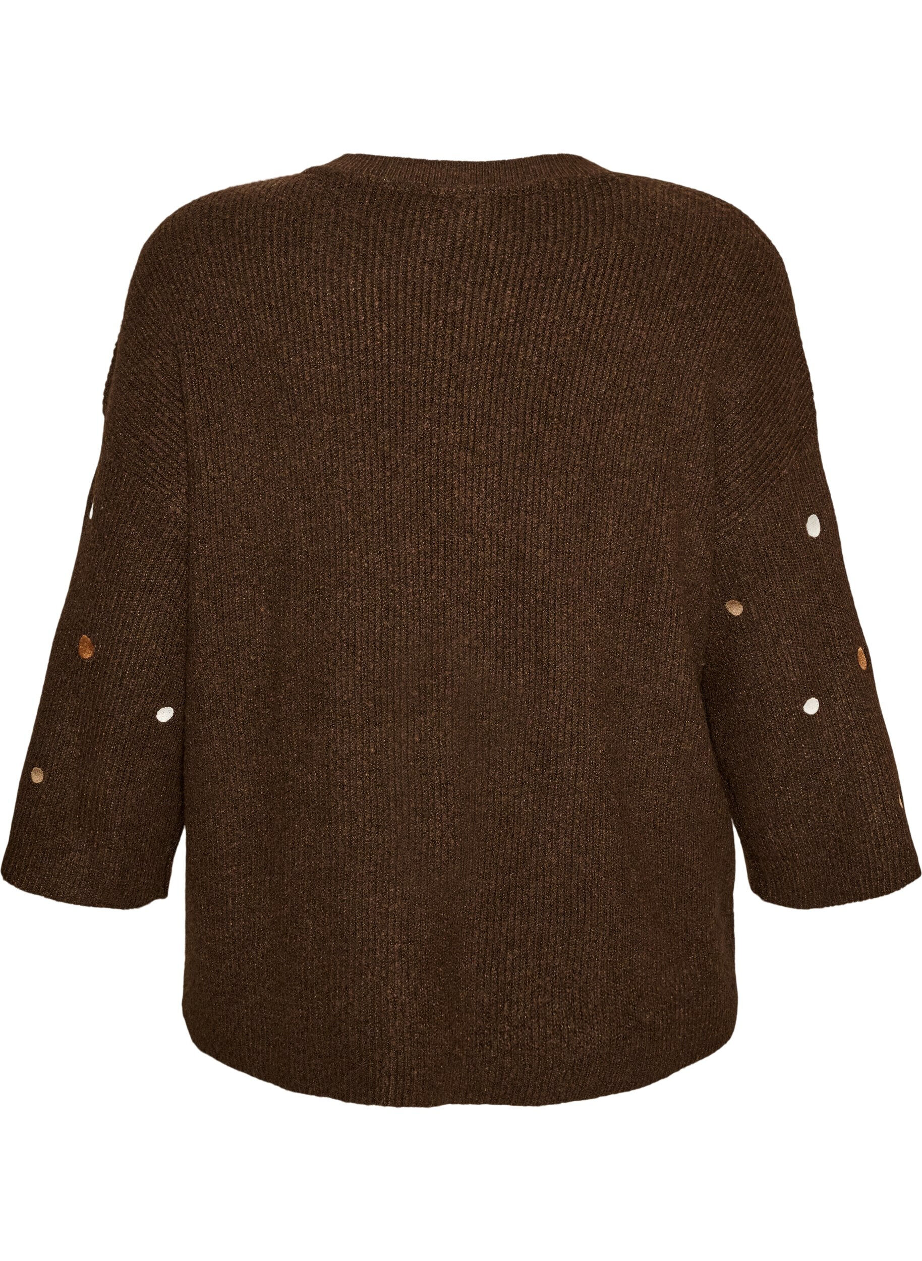 ZizziStrikbluse med sm&aring; broderede motiver, Brun, Packshot image number 1