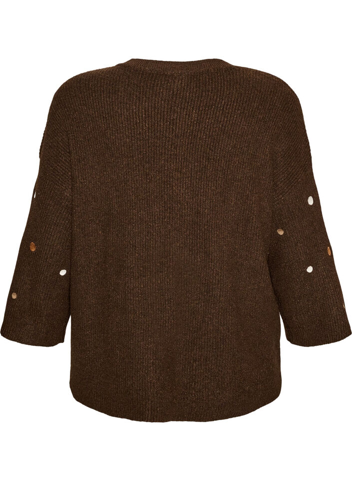 Strikbluse med sm&aring; broderede motiver, Brun, Packshot image number 1
