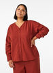 Bluse i h&oslash;r og viskose med V-udsk&aelig;ring, R&oslash;d, Model image number 0