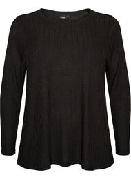 Jerseybluse med ribstruktur og lange &aelig;rmer , Sort