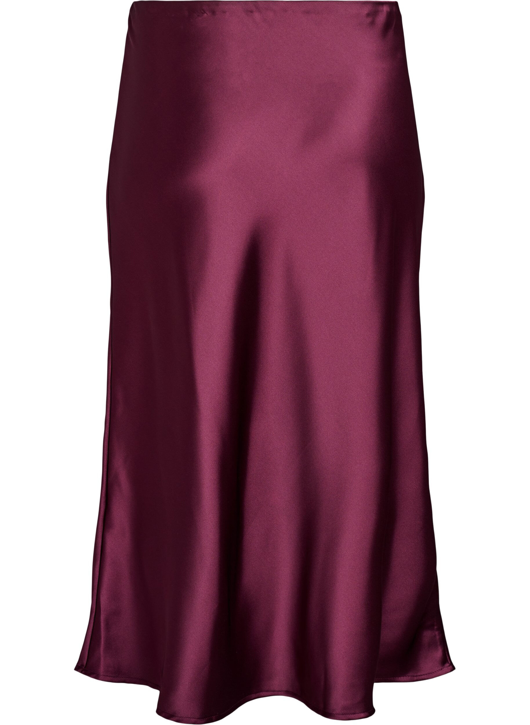 Zizzi Satin midi-nederdel, M&oslash;rk Bordeaux, Packshot image number 1