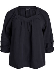 Bluse i bomuldsmusselin med 3/4 ærmer, Black