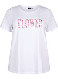 Bomulds t-shirt med tekstprint, B. White w. Flower