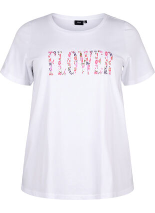 Bomulds t-shirt med tekstprint, B. White w. Flower, Packshot image number 0