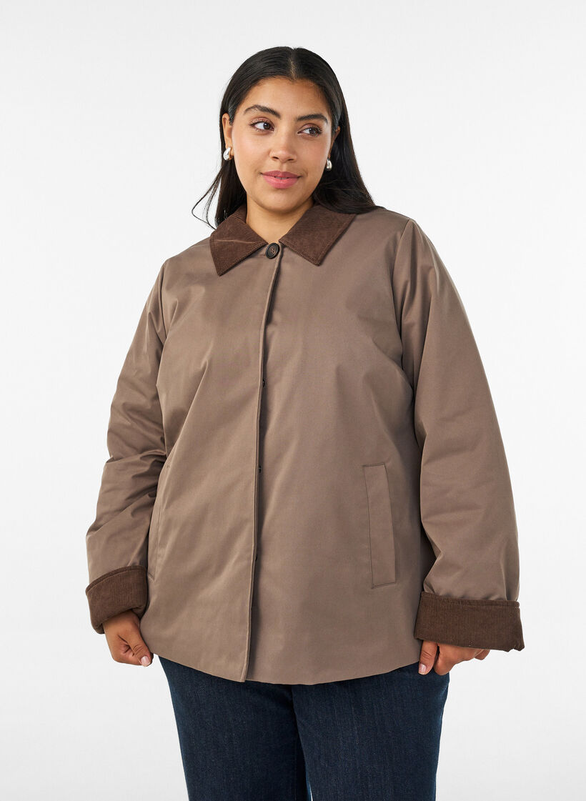 Let vatteret jakke med fl&oslash;jlskrave, Brun, Model image number 0