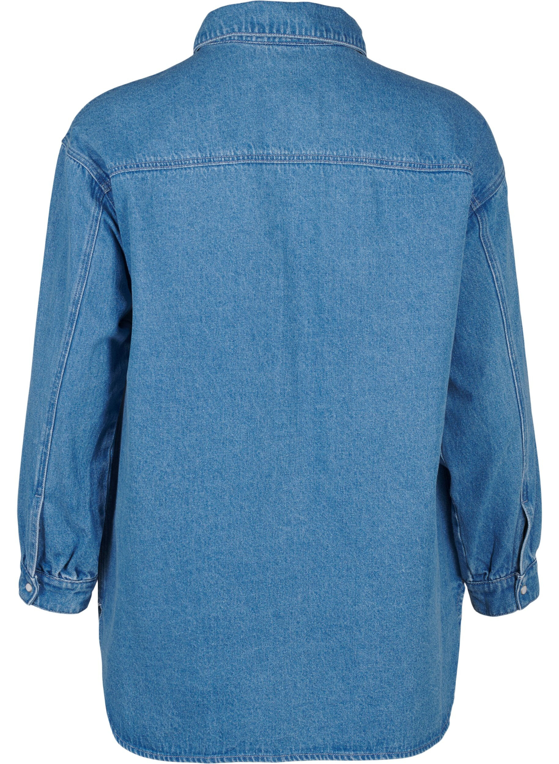 Zizzi Denimskjorte med rhinesten, Light Blue Denim, Packshot image number 1