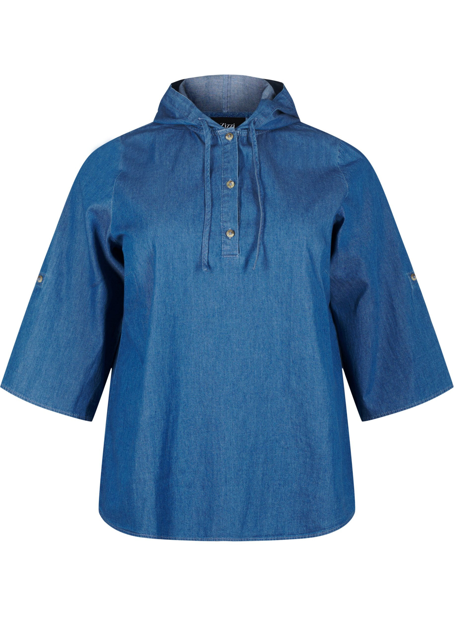 Zizzi Denim bluse med h&aelig;tte, Medium Blue Denim, Packshot image number 0