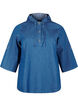 Denim bluse med hætte, Medium Blue Denim, Packshot image number 0