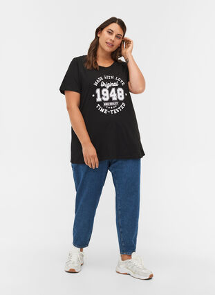 Økologisk bomulds t-shirt med printdetaljer, Black, Model image number 2