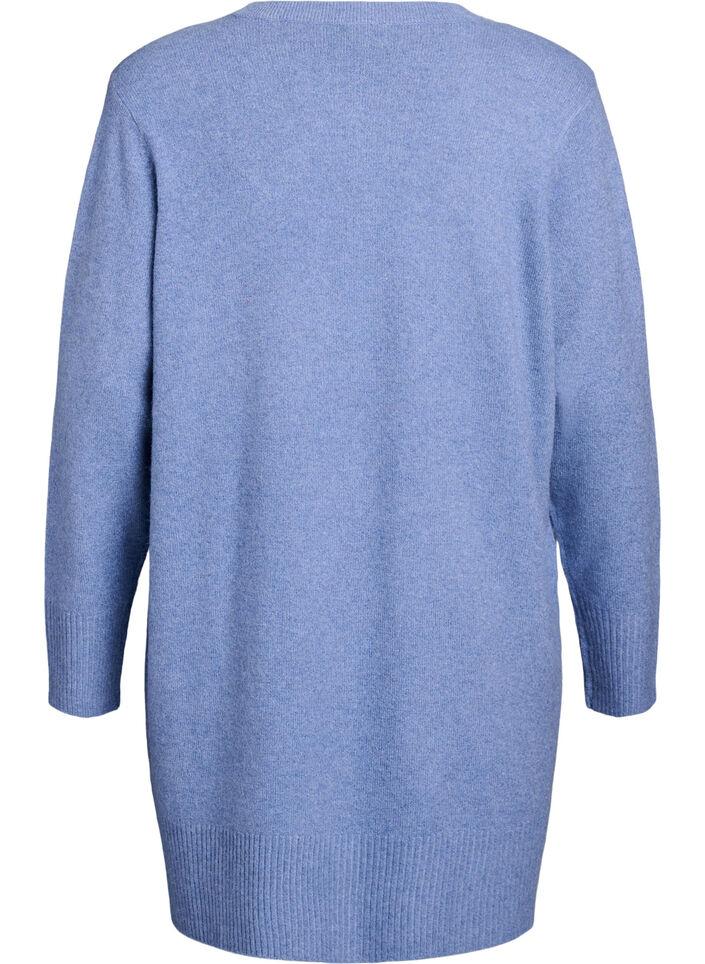 Meleret strik cardigan med lommer, Bl&aring;, Packshot image number 1