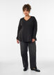 Jerseybluse med ribstruktur og A-form, Sort, Model image number 1