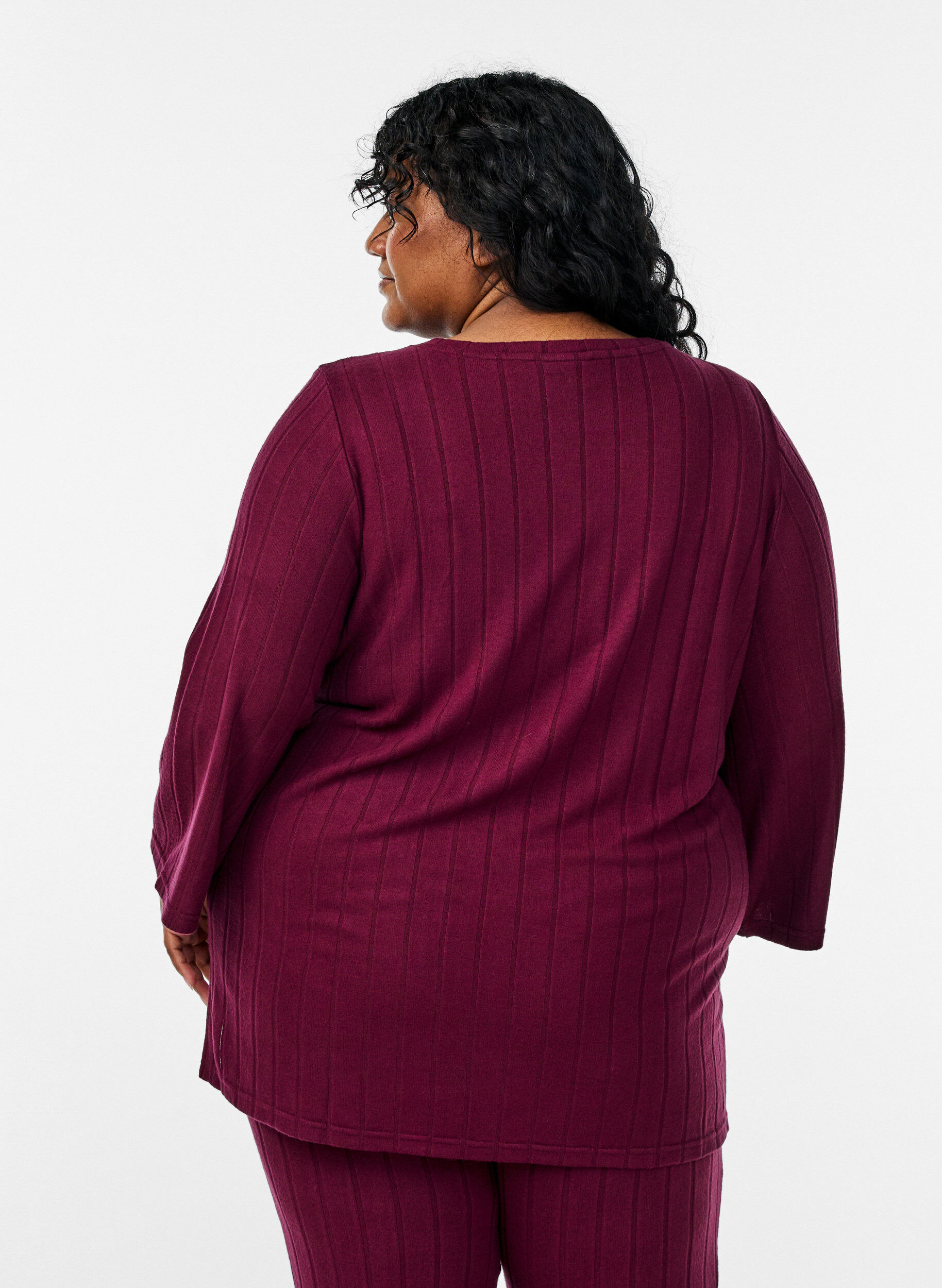 Zizzi L&oslash;s bluse med 3/4 &aelig;rmer, M&oslash;rk Bordeaux, Model image number 2