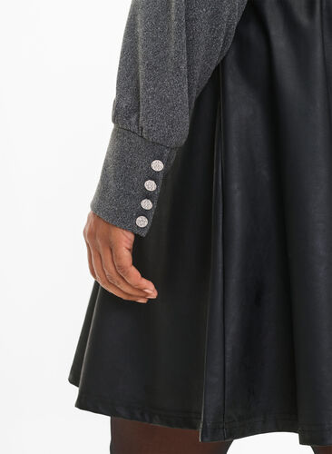 Langærmet bluse med bred manchet og knapper, Dark Grey Melange, Model image number 2