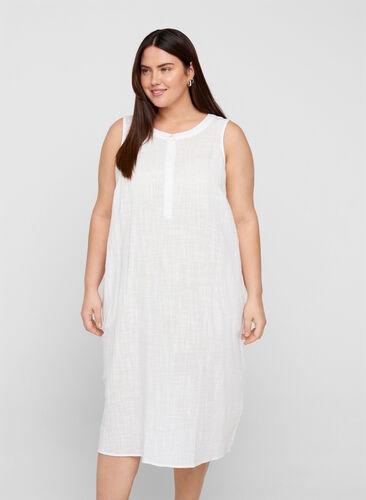 Ærmeløs kjole i bomuld, White, Model image number 0