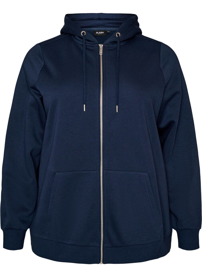 Sweat h&aelig;ttetr&oslash;je med lynl&aring;s og lommer, Bl&aring;, Packshot image number 0