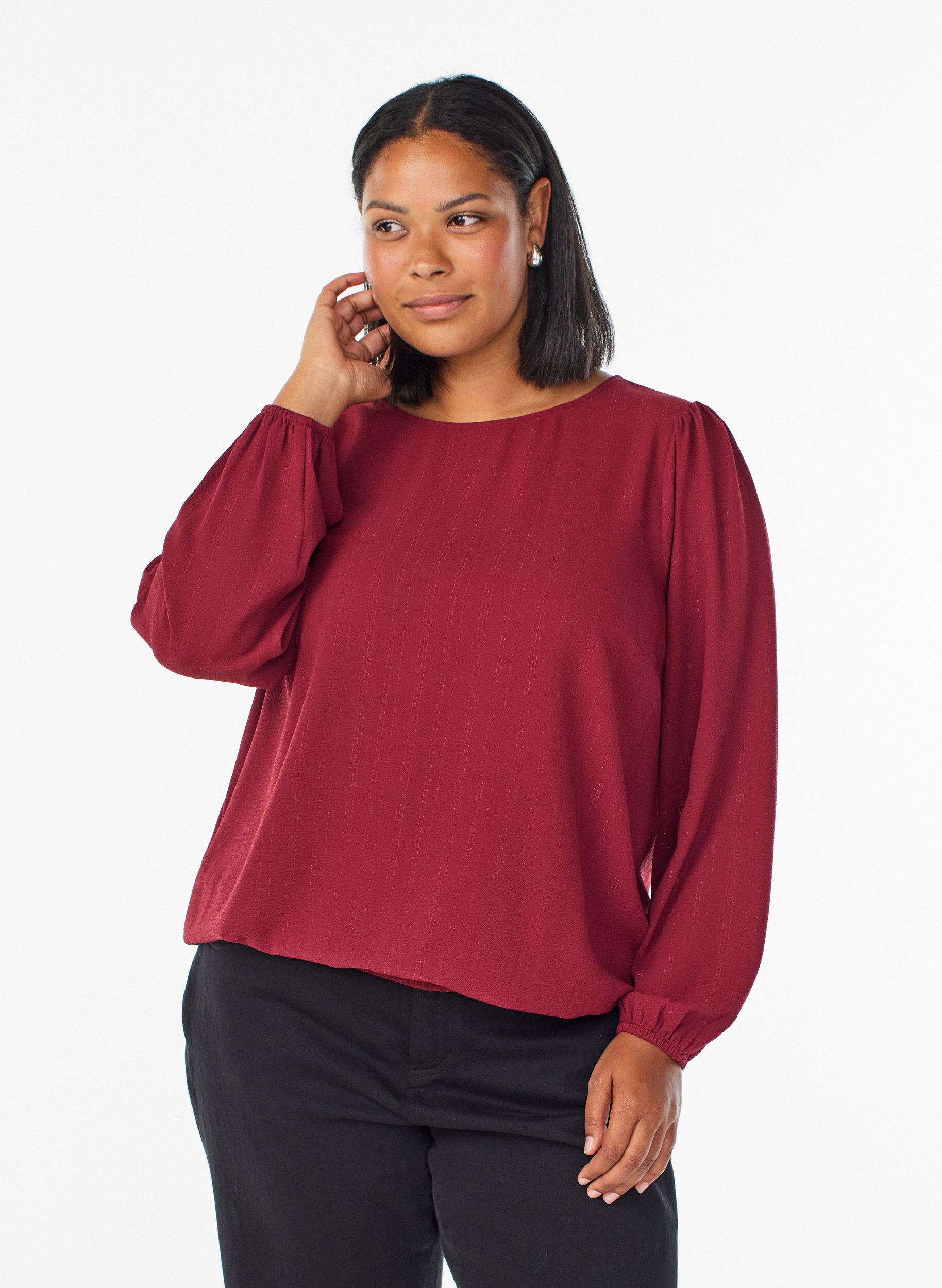 Bluse med glimmer, M&oslash;rk Bordeaux, Model