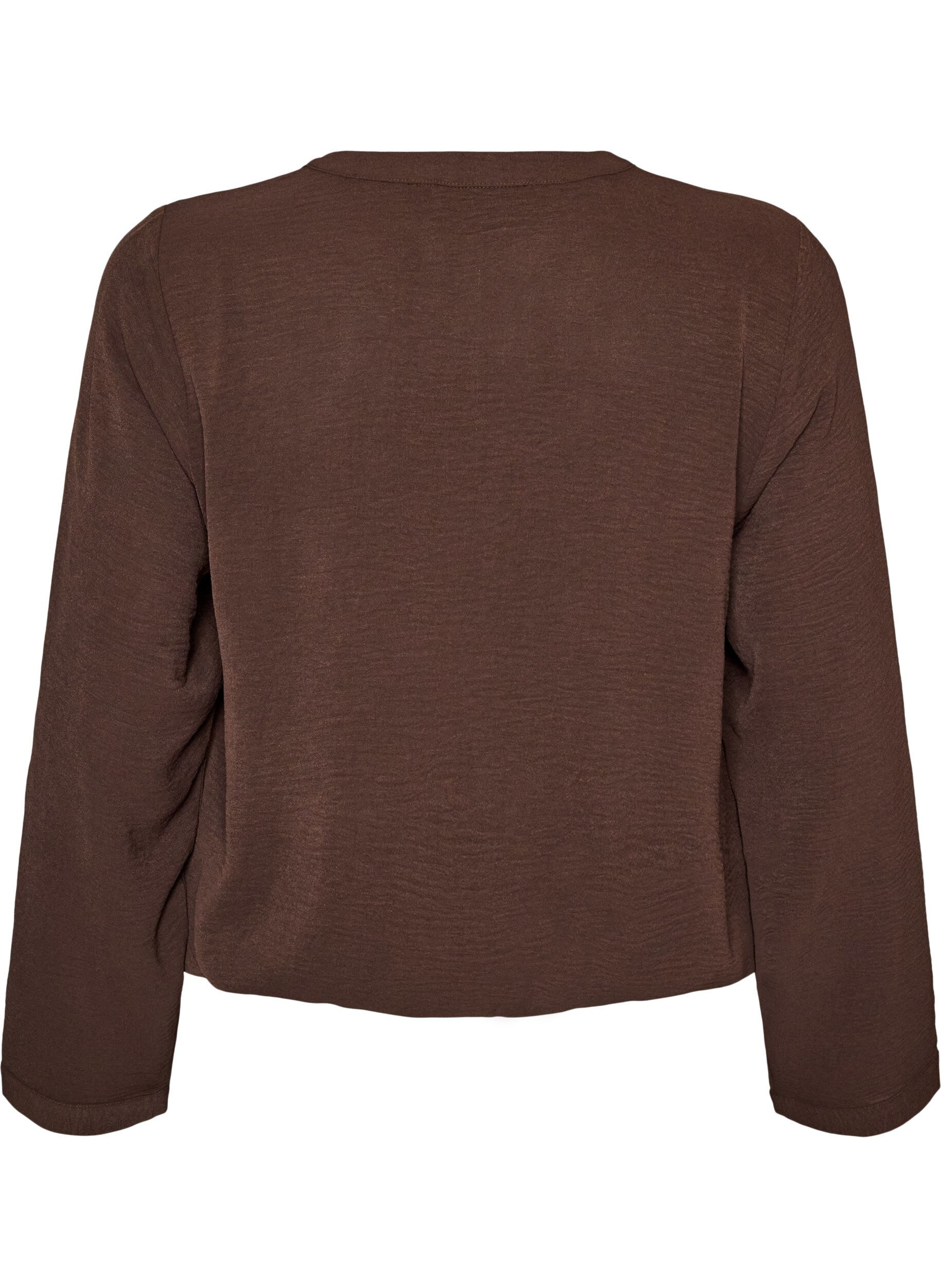 ZizziBluse med ballonform og V-udsk&aelig;ring, Brun, Packshot image number 1