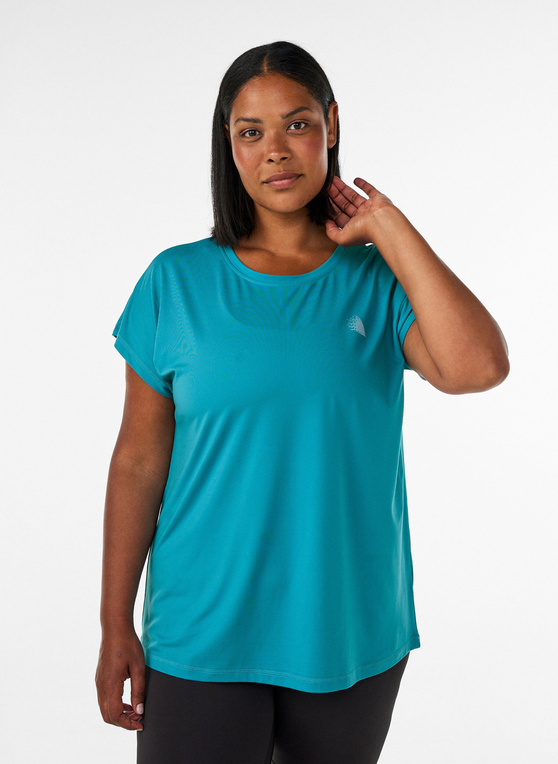 Ensfarvet tr&aelig;nings t-shirt, Bl&aring;, Model