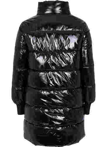 Shiny vinterjakke med lynlås og knaplukning, Black, Packshot image number 1