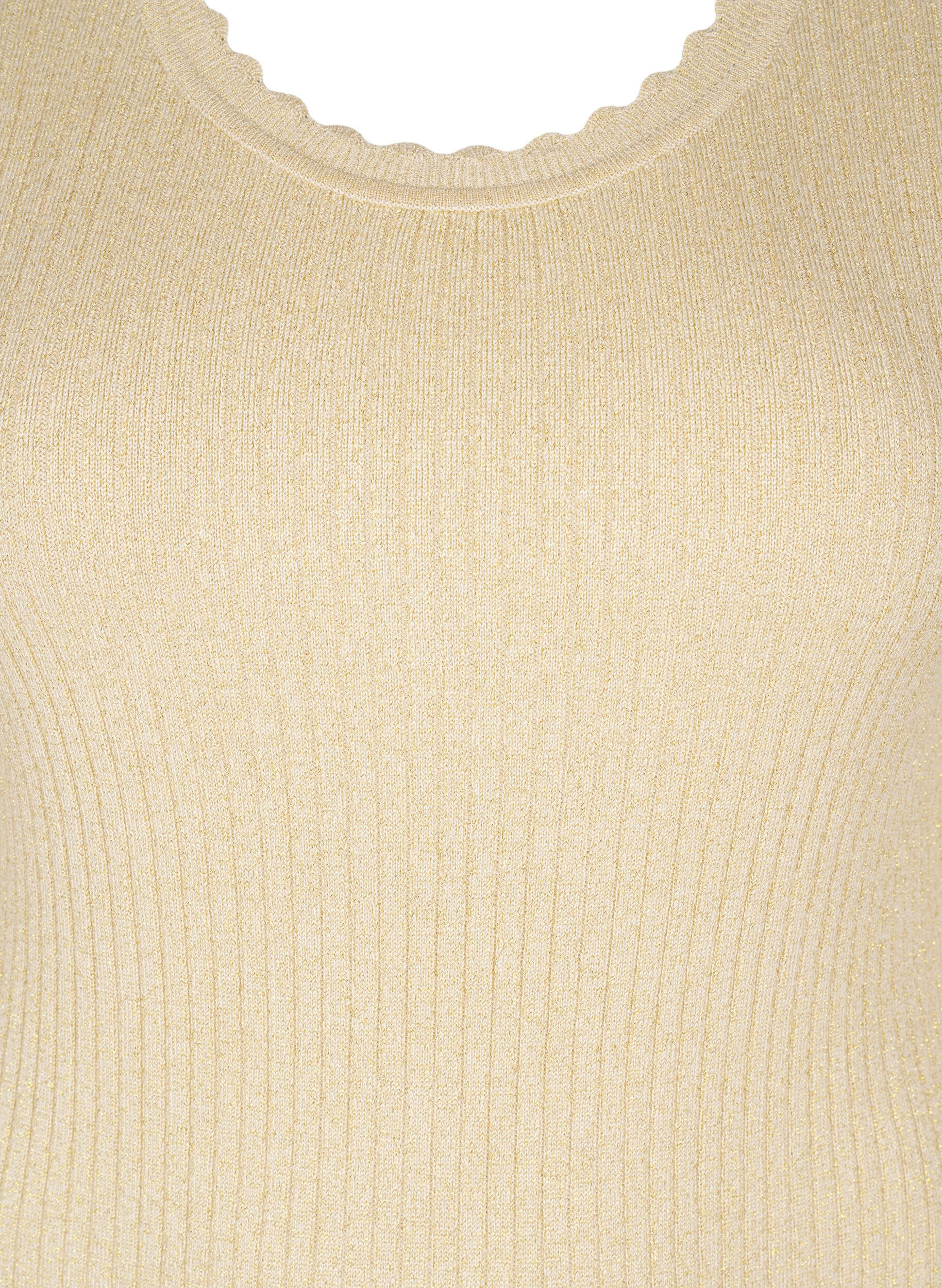 Zizzi T&aelig;tsiddende strikbluse med glimmertr&aring;d, Beige, Packshot image number 2