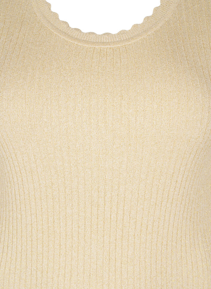 Tætsiddende strikbluse med glimmertråd, Beige, Packshot image number 2